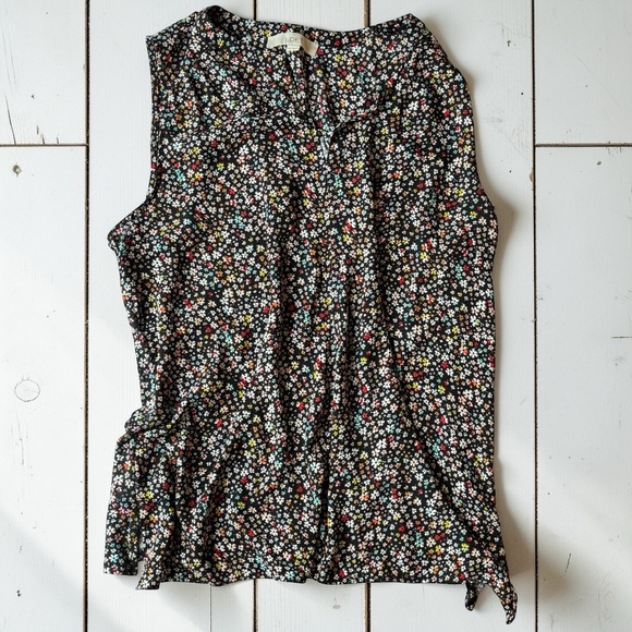 LOFT Floral Sleeveless Blouse Size Lg Black Multicolor Floral Lightweight Top - Picture 7 of 7
